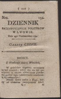 Dziennik Patryotycznych Politykow w Lwowie. R. 1794 Nr 154