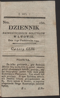 Dziennik Patryotycznych Politykow w Lwowie. R. 1794 Nr 160