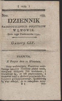 Dziennik Patryotycznych Politykow w Lwowie. R. 1794 Nr 162