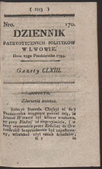 Dziennik Patryotycznych Politykow w Lwowie. R. 1794 Nr 170