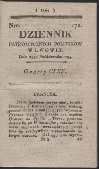 Dziennik Patryotycznych Politykow w Lwowie. R. 1794 nr 172