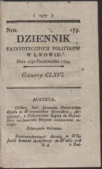 Dziennik Patryotycznych Politykow w Lwowie. R. 1794 Nr 173