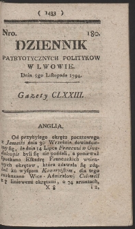 Dziennik Patryotycznych Politykow w Lwowie. R. 1794 Nr 180