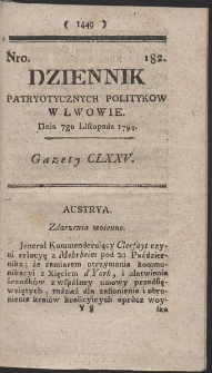 Dziennik Patryotycznych Politykow w Lwowie. R. 1794 Nr 182