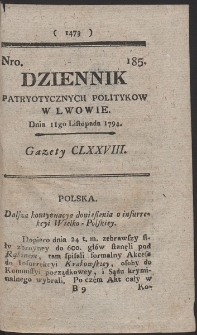 Dziennik Patryotycznych Politykow w Lwowie. R. 1794 Nr 185