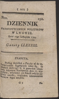 Dziennik Patryotycznych Politykow w Lwowie. R. 1794 Nr 190