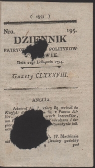 Dziennik Patryotycznych Politykow w Lwowie. R. 1794 Nr 195