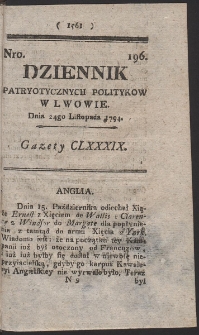 Dziennik Patryotycznych Politykow w Lwowie. R. 1794 Nr 196