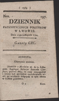 Dziennik Patryotycznych Politykow w Lwowie. R. 1794 Nr 197