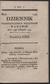 Dziennik Patryotycznych Politykow w Lwowie. R. 1794 Nr 198