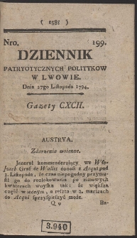 Dziennik Patryotycznych Politykow w Lwowie. R. 1794 Nr 199