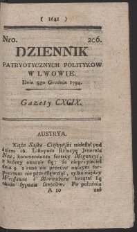 Dziennik Patryotycznych Politykow w Lwowie. R. 1794 Nr 206