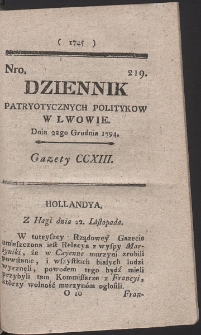 Dziennik Patryotycznych Politykow w Lwowie. R. 1794 Nr 219