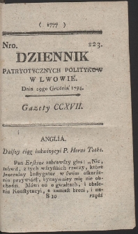 Dziennik Patryotycznych Politykow w Lwowie. R. 1794 Nr 223