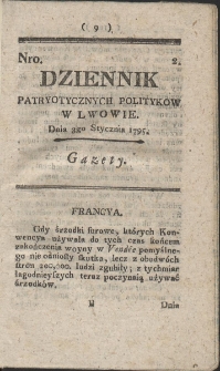 Dziennik Patryotycznych Politykow w Lwowie. R. 1795 Nr 2