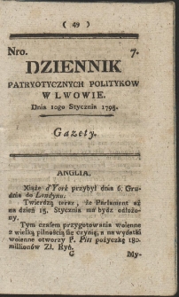 Dziennik Patryotycznych Politykow w Lwowie. R. 1795 Nr 7