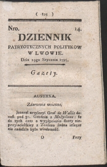 Dziennik Patryotycznych Politykow w Lwowie. R. 1795 Nr 14