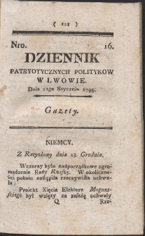 Dziennik Patryotycznych Politykow w Lwowie. R. 1795 Nr 16