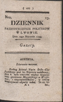 Dziennik Patryotycznych Politykow w Lwowie. R. 1795 Nr 23