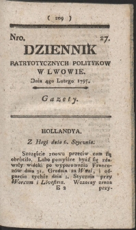 Dziennik Patryotycznych Politykow w Lwowie. R. 1795 Nr 27