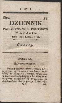 Dziennik Patryotycznych Politykow w Lwowie. R. 1795 Nr 38