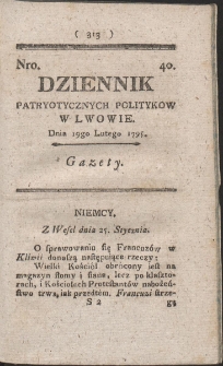 Dziennik Patryotycznych Politykow w Lwowie. R. 1795 Nr 40