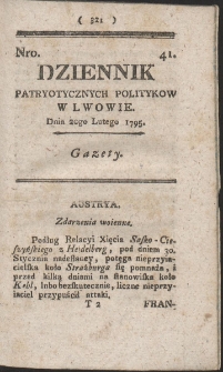 Dziennik Patryotycznych Politykow w Lwowie. R. 1795 Nr 41