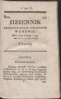 Dziennik Patryotycznych Politykow w Lwowie. R. 1795 Nr 43