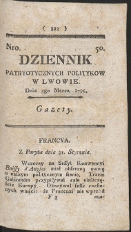 Dziennik Patryotycznych Politykow w Lwowie. R. 1795 Nr 50