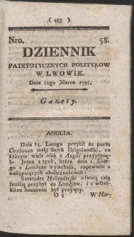 Dziennik Patryotycznych Politykow w Lwowie. R. 1795 Nr 58