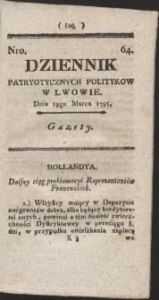 Dziennik Patryotycznych Politykow w Lwowie. R. 1795 Nr 64