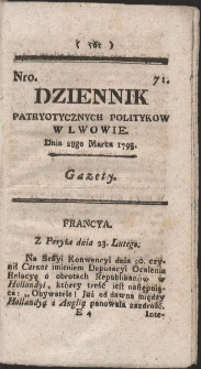 Dziennik Patryotycznych Politykow w Lwowie. R. 1795 Nr 71