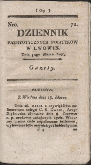 Dziennik Patryotycznych Politykow w Lwowie. R. 1795 Nr 72