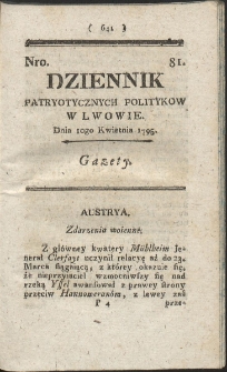 Dziennik Patryotycznych Politykow w Lwowie. R. 1795 Nr 81