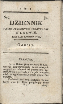 Dziennik Patryotycznych Politykow w Lwowie. R. 1795 Nr 84