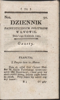 Dziennik Patryotycznych Politykow w Lwowie. R. 1795 Nr 90