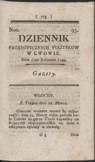 Dziennik Patryotycznych Politykow w Lwowie. R. 1795 Nr 95