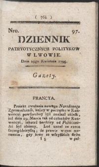 Dziennik Patryotycznych Politykow w Lwowie. R. 1795 Nr 97