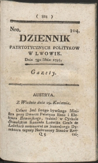 Dziennik Patryotycznych Politykow w Lwowie. R. 1795 Nr 104