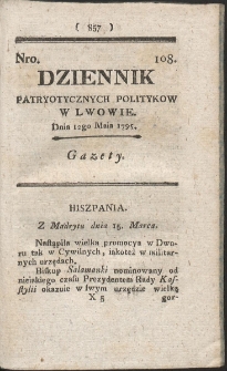 Dziennik Patryotycznych Politykow w Lwowie. R. 1795 Nr 108