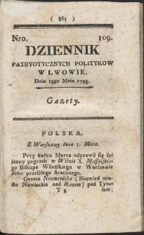 Dziennik Patryotycznych Politykow w Lwowie. R. 1795 Nr 109