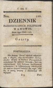 Dziennik Patryotycznych Politykow w Lwowie. R. 1795 Nr 110