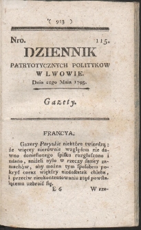 Dziennik Patryotycznych Politykow w Lwowie. R. 1795 Nr 115