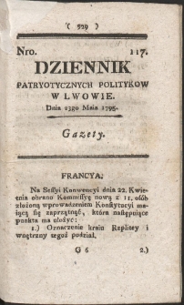 Dziennik Patryotycznych Politykow w Lwowie. R. 1795 Nr 117