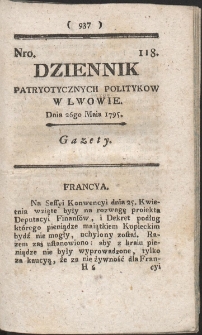 Dziennik Patryotycznych Politykow w Lwowie. R. 1795 Nr 118