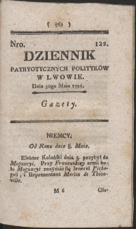 Dziennik Patryotycznych Politykow w Lwowie. R. 1795 Nr 122