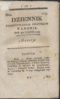 Dziennik Patryotycznych Politykow w Lwowie. R. 1795 Nr 123