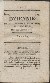 Dziennik Patryotycznych Politykow w Lwowie. R. 1795 Nr 124