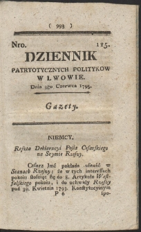 Dziennik Patryotycznych Politykow w Lwowie. R. 1795 Nr 125