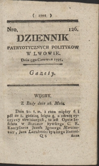 Dziennik Patryotycznych Politykow w Lwowie. R. 1795 Nr 126